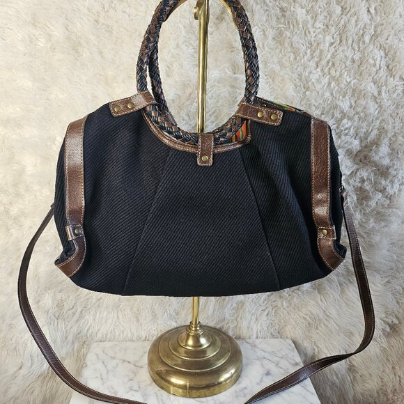 Fossil 75082 Women's Black Canvas Brown Leather Trim Shoulder Bag - Picture 2 of 12